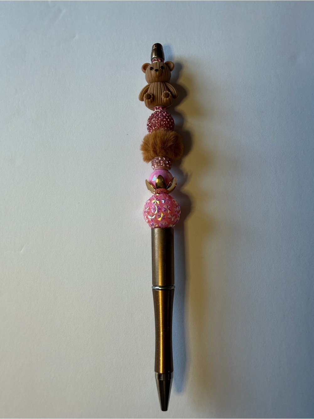 Pink Teddy Bear Beaded Long Pen